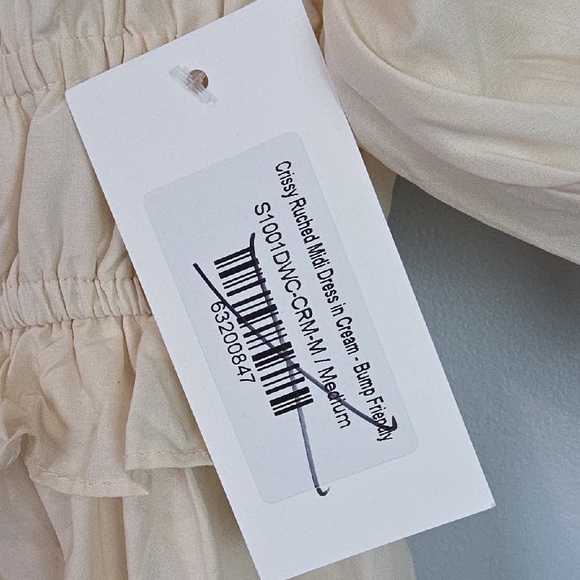 NEW WORTH COLLECTIVE Crissy 100% Cotton Ruched Midi Dress in Cream Bump Friendly - Picture 7 of 12